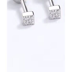 Iced Princess Cut Mini Sterling Silver Square Solitaire Stud Cz Earrings